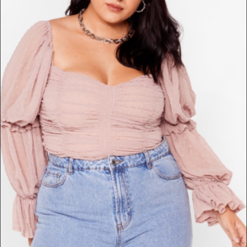 Nasty Gal Plus Ruched Blush Blouse
